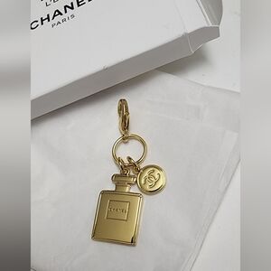 Chanel Gold Tone Bottle Keychain Bag Charm New CC Logo